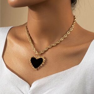 Brand New: Black Heart Pendant Necklace with Gold Chain